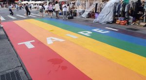 rainbow crosswalk in ximending taipei, taiwan